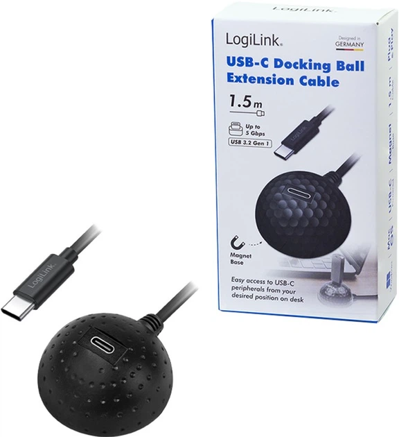 Kabel Logilink Docking Ball USB Type-C - Type-C M/F 1.5 m Black (4052792076455) - obraz 4