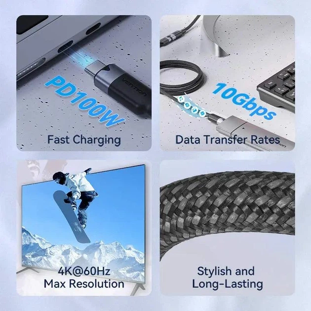Кабель подовжувач Vention USB 3.2 Gen2 C Male to C Female 10Gbps Extension Cable Aluminum Alloy Type 0.5 м Black (TRFBD) - Фото 3 Кабель подовжувач Vention USB 3.2 Gen2 C Male to C Female 10Gbps Extension Cable Aluminum Alloy Type 0.5 м Black (TRFBD) - изображение 3