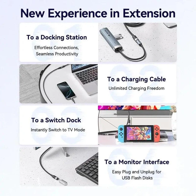 Кабель подовжувач Vention USB 3.2 Gen2 C Male to C Female 10Gbps Extension Cable Aluminum Alloy Type 0.5 м Black (TRFBD) - Фото 4 Кабель подовжувач Vention USB 3.2 Gen2 C Male to C Female 10Gbps Extension Cable Aluminum Alloy Type 0.5 м Black (TRFBD) - изображение 4