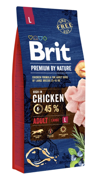 Сухий корм Brit Premium Dog Adult L Large Chicken для дорослих собак великих порід (25-45 кг) з куркою 15 кг - Фото 1 Сухий корм Brit Premium Dog Adult L Large Chicken для дорослих собак великих порід (25-45 кг) з куркою 15 кг - зображення 1