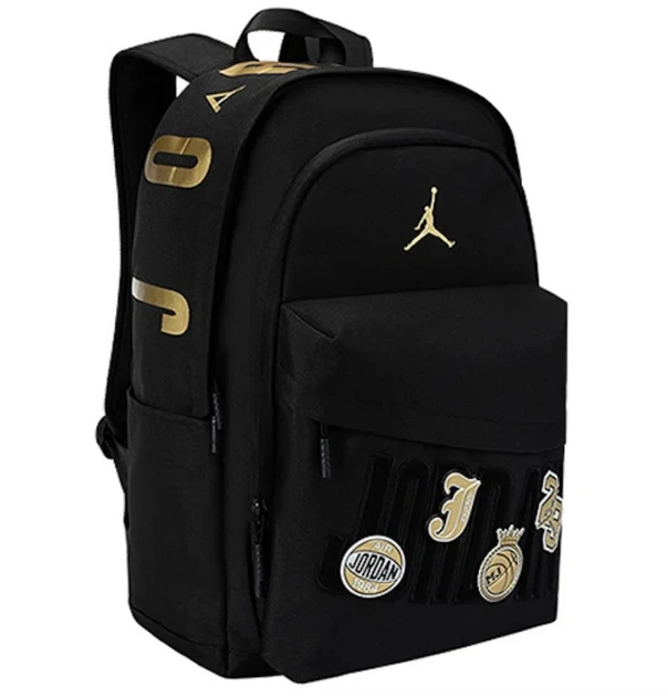Рюкзак Nike Air Jordan Backpack (25 L) черный с золотым логотипом 23 JD2623161GS-001, городской рюкзак Jordan с наклейками, рюкзак для ноутбука унисекс - изображение 7