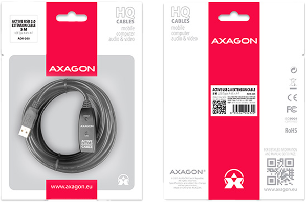 Kabel Axagon USB-A - USB-A 2.0 5 m Black (8595247902320) - obraz 3