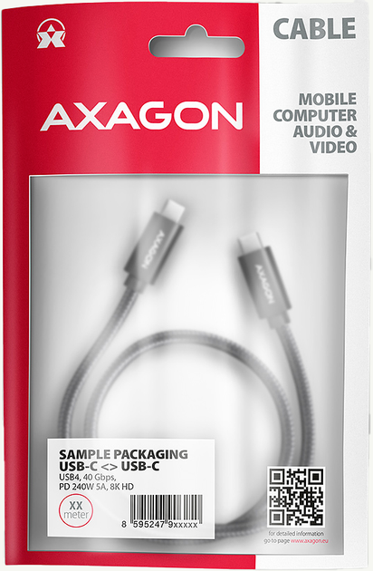 Кабель Axagon USB-C -USB-C 3.2 Gen 2x2 Power Delivery 100W 0.5 м Black (BUCM32-CM05AB) - Фото 3 Кабель Axagon USB-C -USB-C 3.2 Gen 2x2 Power Delivery 100W 0.5 м Black (BUCM32-CM05AB) - зображення 3