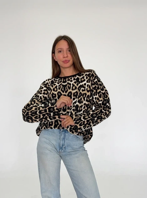 Женский джемпер с леопардовым принтом Pink Daisy Pink Daisy Коричневый L (6421) - Фото 4 Женский джемпер с леопардовым принтом Pink Daisy Pink Daisy Коричневый L (6421) - изображение 4