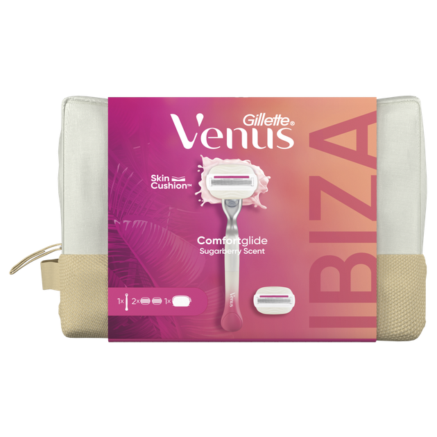 Подарунковий набір: Станок для гоління Gillette Venus Comfortglide Sugarberry Plus Olay з 2 картриджами + косметичка - Фото 2 Подарунковий набір: Станок для гоління Gillette Venus Comfortglide Sugarberry Plus Olay з 2 картриджами + косметичка - изображение 2