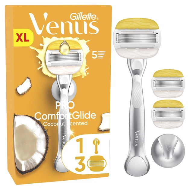Станок для гоління жіночий (бритва) Gillette Venus Pro ComfortGlide Coconut з 3 змінними картриджами - изображение 2