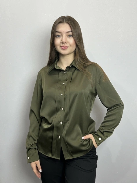 Блуза жіноча дизайнерська хакі на гудзики MKJL30779 - 52, Хакі - зображення 7