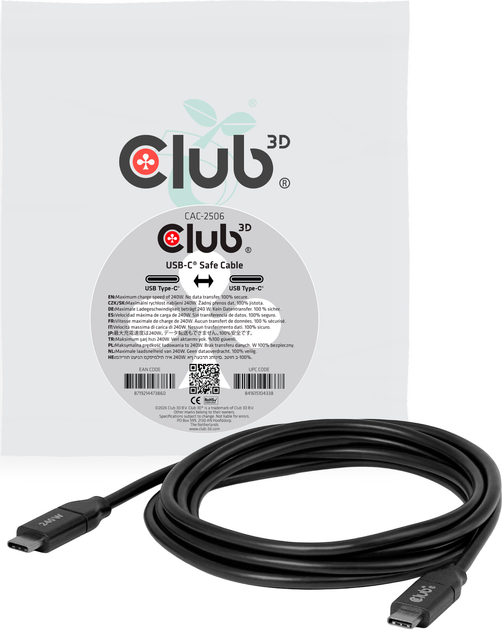 Кабель Club 3D USB-C - USB-C 240W 2 м Black (CAC-2506) - зображення 4