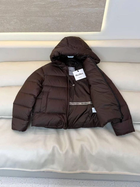 Max Mara – женский пуховик с капюшоном коричневого цвета, М - изображение 7