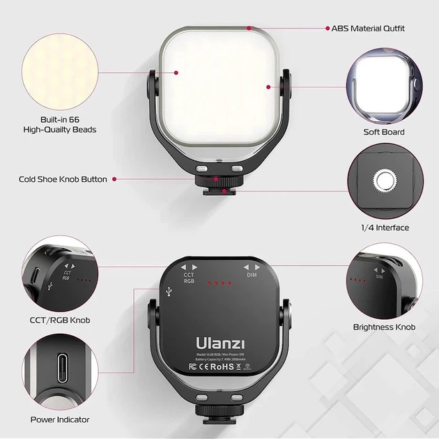 Відеосвітло Ulanzi Vijim VL66 RGB Led Light (UV-L088 VL66 RGB) - Фото 7 Відеосвітло Ulanzi Vijim VL66 RGB Led Light (UV-L088 VL66 RGB) - зображення 7