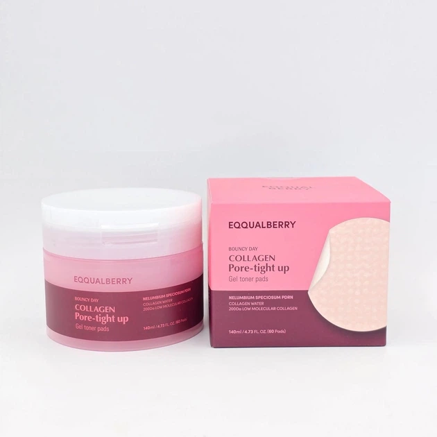 Тонер-педи EQQUALBERRY Collagen Pore-Tight Up Gel Toner Pads 140 мл 60 шт. — Колагенові гелеві педи для зволоження та пружності - зображення 3