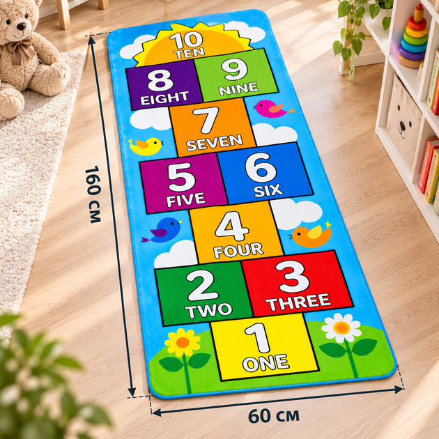 Дитячий безворсовий килим «Класики» з цифрами 1–10, протиковзкий, 60×160 см - зображення 3