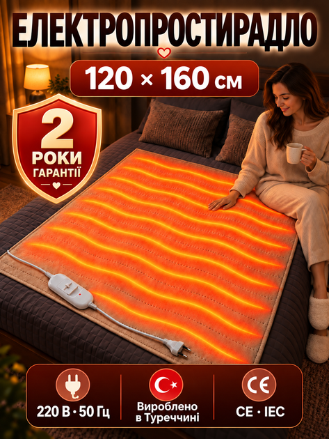Плед с подогревом от сети 220 В 120×160 см электроодеяло от сети одеяло с подогревом электроплед электропростынь 2 режима YASAM бежевый - Фото 2 Плед с подогревом от сети 220 В 120×160 см электроодеяло от сети одеяло с подогревом электроплед электропростынь 2 режима YASAM бежевый - изображение 2