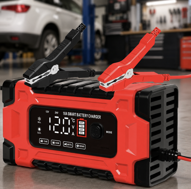 Импульсное зарядное устройство 12V 10A / 24V 5A для аккумуляторов 6–180 А·ч Интеллектуальная зарядка AGM GEL SLA EFB LiFePO4 с восстановлением LED-дисплеем - изображение 5