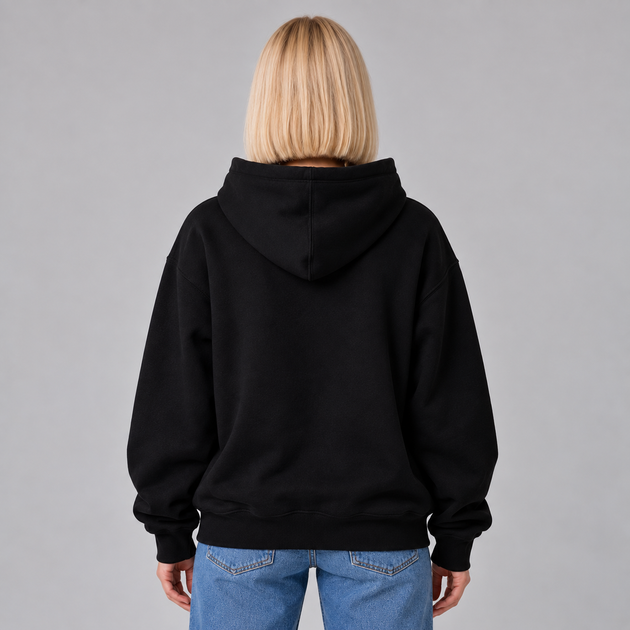 Худи с флисом черное женское с вышивкой L (HBFe) - изображение 3