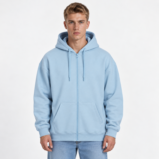 Худи зип без флиса голубое мужское XL-2XL (HzBlu) - Фото 1 Худи зип без флиса голубое мужское XL-2XL (HzBlu) - изображение 1