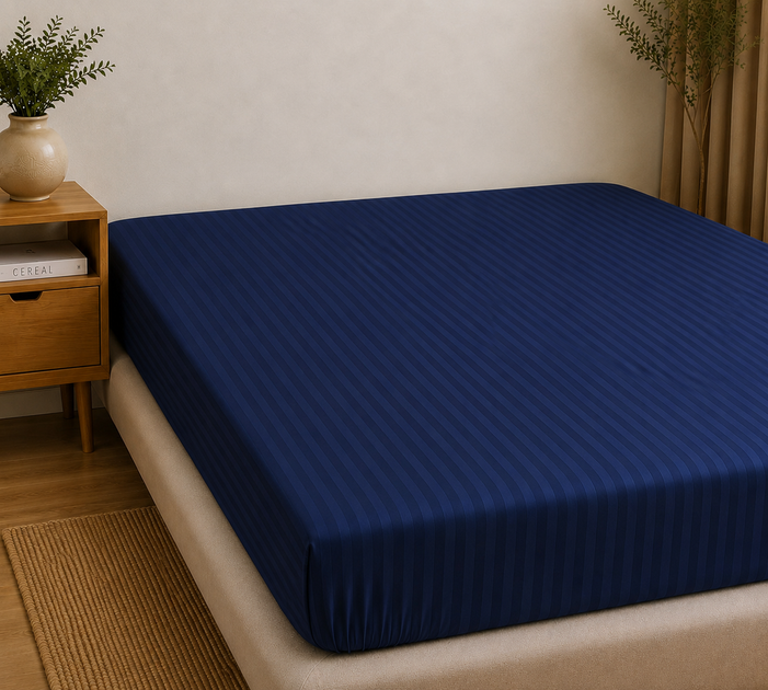 Простирадло на резинці Homey Vibe 180х200 страйп-сатин Темно-синє - Фото 1 Простирадло на резинці Homey Vibe 180х200 страйп-сатин Темно-синє - изображение 1