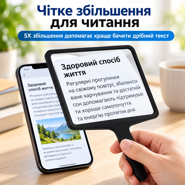 Плоска ручна лупа 5X з лінзою Френеля - зображення 2