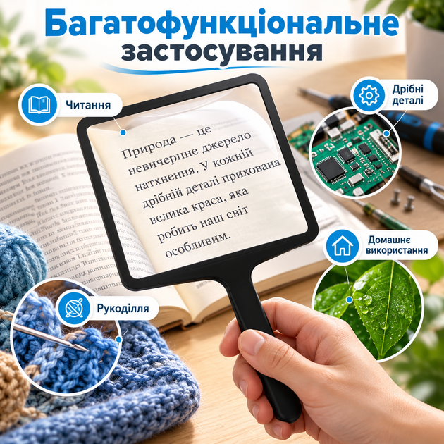 Плоска ручна лупа 5X з лінзою Френеля - зображення 7