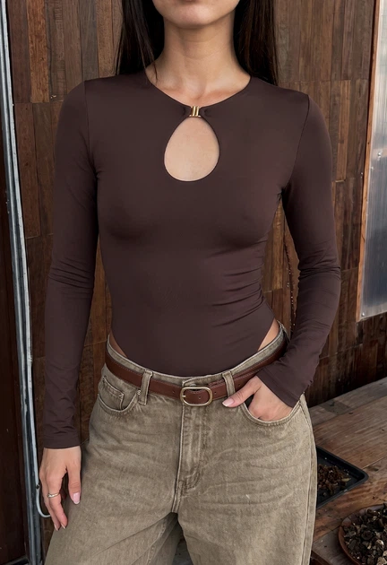 Женское боди стаф коричневое однотонное базовое Staff sn brown S (406381) - изображение 3