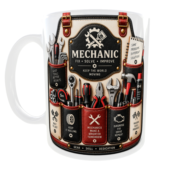 Кружка (чашка) с принтом MECHANIC | Механик | автомеханик | подарок механику | PROFESSIONAL APRON COLLECTION | керамическая 330 мл | белая ручка - изображение 2