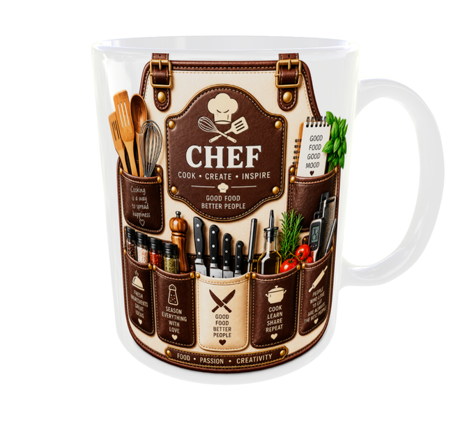 Кружка (чашка) з принтом CHEF | Шеф-кухар | кухар | подарунок кухарю | PROFESSIONAL APRON COLLECTION | керамічна 330 мл | біла ручка - зображення 3