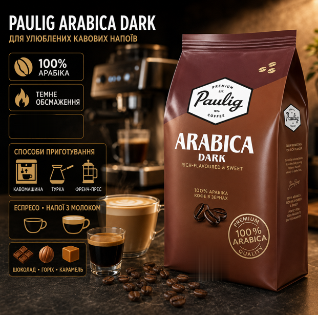 Кофе в зернах Paulig Arabica Dark 1010 г 100% арабика темной обжарки зерновой для кофемашины эспрессо турки френч-пресса с шоколадными ореховыми карамельными нотами - изображение 2