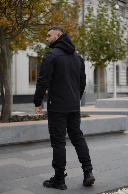 Чоловічий утеплений костюм Intruder Softshell "Reef" з шевроном на флісі чорний куртка та штани 4XL - зображення 2