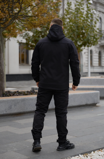 Чоловічий утеплений костюм Intruder Softshell "Reef" з шевроном на флісі чорний куртка та штани 4XL - зображення 4