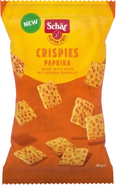 Хрустики без глютену горохові з паприкою "Crispies Paprika" 100 г - Фото 1 Хрустики без глютену горохові з паприкою "Crispies Paprika" 100 г - зображення 1