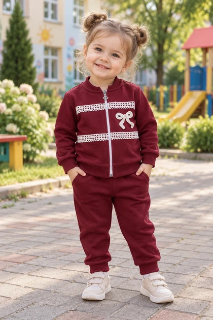 Костюм теплый бантиком «Bow love” Kiddo бордовый 92 см - Фото 1 Костюм теплый бантиком «Bow love” Kiddo бордовый 92 см - изображение 1