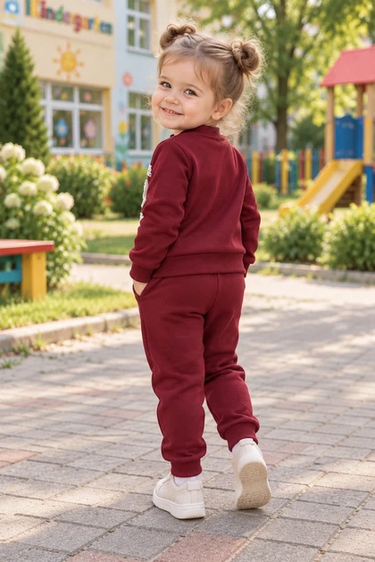 Костюм теплый бантиком «Bow love” Kiddo бордовый 92 см - Фото 3 Костюм теплый бантиком «Bow love” Kiddo бордовый 92 см - изображение 3
