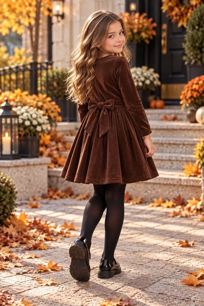 Платье Velvet Sparkle с мерцающими стразами Kiddo шоколадный 116 см - Фото 2 Платье Velvet Sparkle с мерцающими стразами Kiddo шоколадный 116 см - изображение 2
