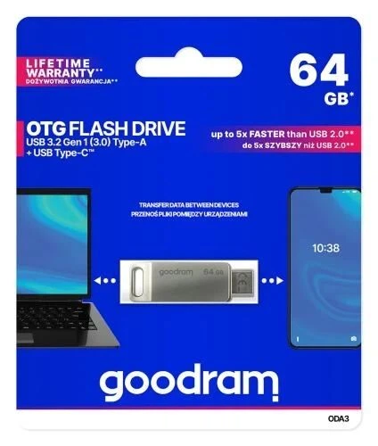 Флеш накопичувач Goodram ODA3 Type C / USB 3.2 Gen 1 64GB Silver - зображення 4