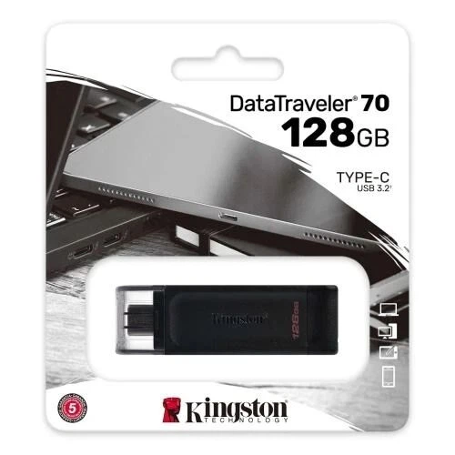 Флеш накопичувач Kingston DataTraveler 70 Type-C 3.2 Gen 1 128GB Black - изображение 3