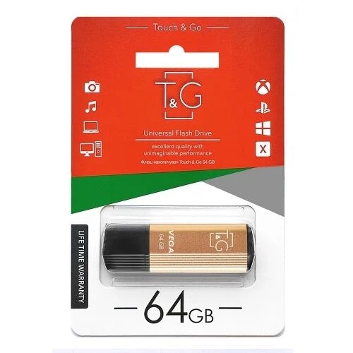 Флеш накопичувач T&G Vega TG121 USB 2.0 64GB Gold - Фото 2 Флеш накопичувач T&G Vega TG121 USB 2.0 64GB Gold - изображение 2