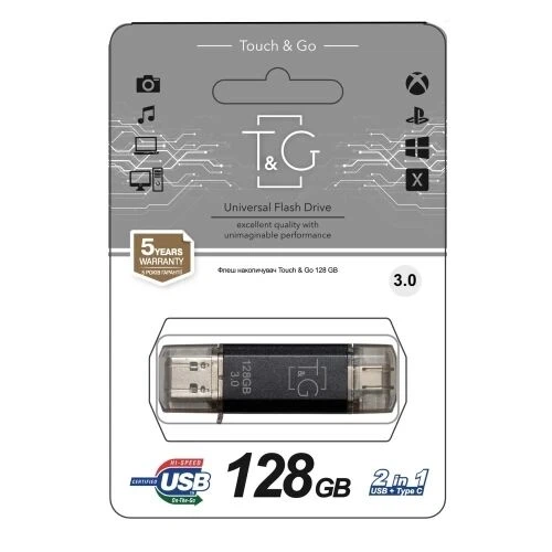 Флеш накопичувач T&G Star TG009TC Type C / USB 3.0 128GB Black - Фото 2 Флеш накопичувач T&G Star TG009TC Type C / USB 3.0 128GB Black - изображение 2