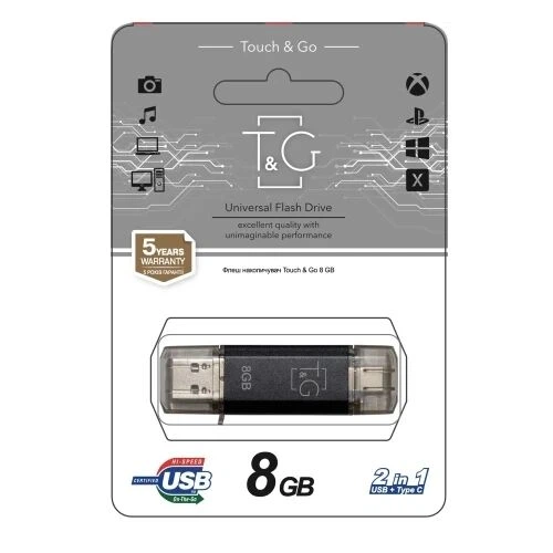 Флеш накопичувач T&G Star TG009TC Type C / USB 2.0 8GB Black - Фото 2 Флеш накопичувач T&G Star TG009TC Type C / USB 2.0 8GB Black - изображение 2