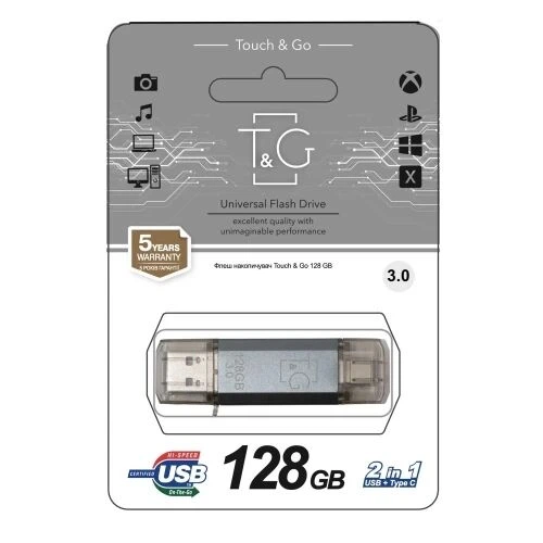 Флеш накопичувач T&G Star TG009TC Type C / USB 3.0 128GB Silver - Фото 2 Флеш накопичувач T&G Star TG009TC Type C / USB 3.0 128GB Silver - изображение 2