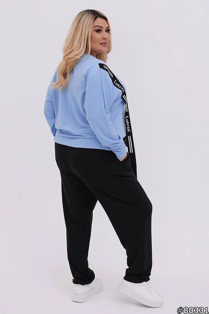 Спортивный костюм женский двойка из двунитки с кофтой и брюками G&M k-133011 56-58 Размер цвет голубой - изображение 3