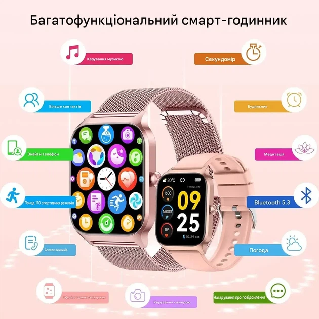 Смарт-годинник P125 Rose Gold 1.85" з Bluetooth-дзвінками, пульсометром, SpO2, IP68, для Android та iPhone - зображення 14