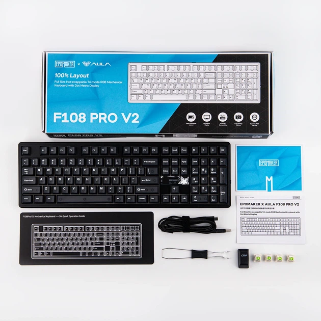 Механічна клавіатура EPOMAKER x AULA F108 PRO V2, Чорна, RGB, 8000 Гц, 2.4G/Bluetooth/USB-C, 10000 мА·год - зображення 2
