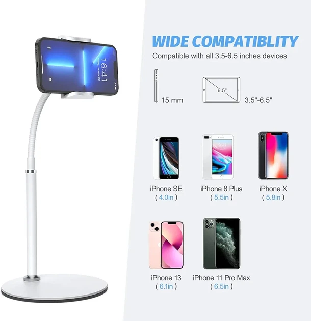 Підставка для телефону настільна 360° регульована тримач для смартфона з гнучким кронштейном - зображення 3
