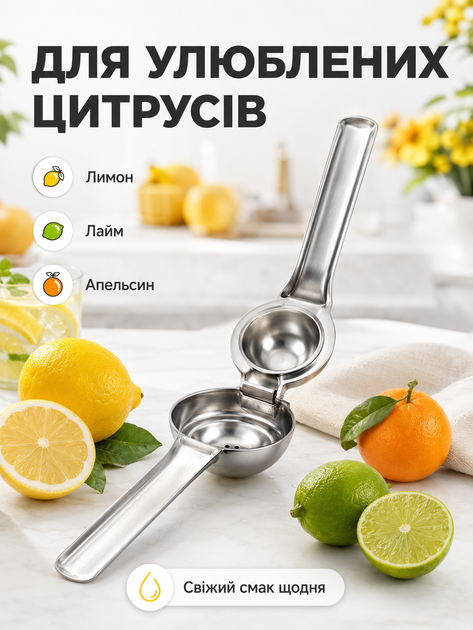 Соковыжималка ручная для лимона и лайма 20 см пресс для цитрусовых ручной из нержавеющей стали с зажимом BRS Silver - Фото 2 Соковыжималка ручная для лимона и лайма 20 см пресс для цитрусовых ручной из нержавеющей стали с зажимом BRS Silver - изображение 2
