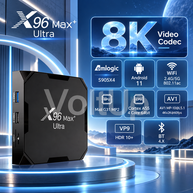 Смарт ТВ-приставка X96 Max+ Ultra 4/32 ГБ Android 4K Ultra HD Wi-Fi Ethernet Miracast AirPlay - зображення 4