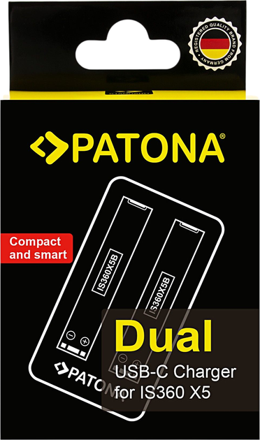 Зарядний пристрій PATONA Dual Charger with USB-C Cable для Insta360 X5 (CINSBAHA) (4055655252331) - Фото 6 Зарядний пристрій PATONA Dual Charger with USB-C Cable для Insta360 X5 (CINSBAHA) (4055655252331) - зображення 6