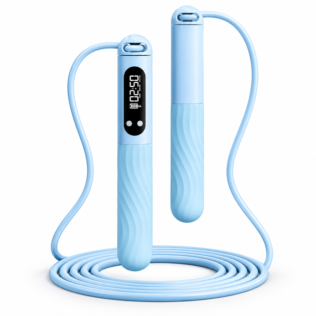 Скоростная скакалка APX 403, 3 м, аккумуляторная USB-C, с счетчиком прыжков и отсчетом времени, шариковые подшипники, синяя - Фото 1 Скоростная скакалка APX 403, 3 м, аккумуляторная USB-C, с счетчиком прыжков и отсчетом времени, шариковые подшипники, синяя - изображение 1