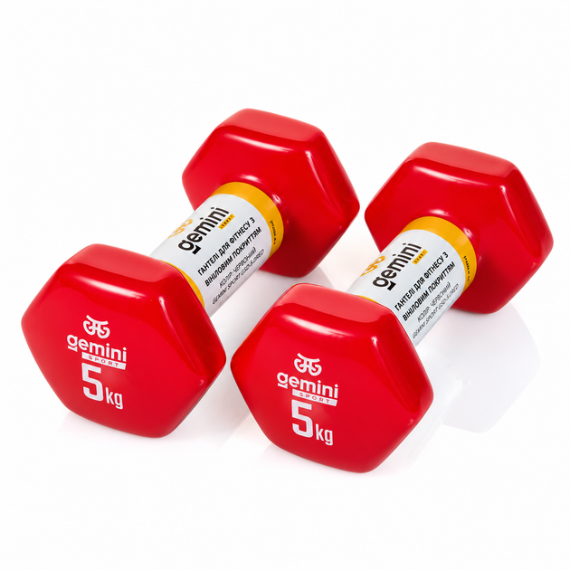 Гантели Gemini Sport для фитнеса с виниловым покрытием 2×5,0 кг GSD-5.0RED - Фото 2 Гантели Gemini Sport для фитнеса с виниловым покрытием 2×5,0 кг GSD-5.0RED - изображение 2