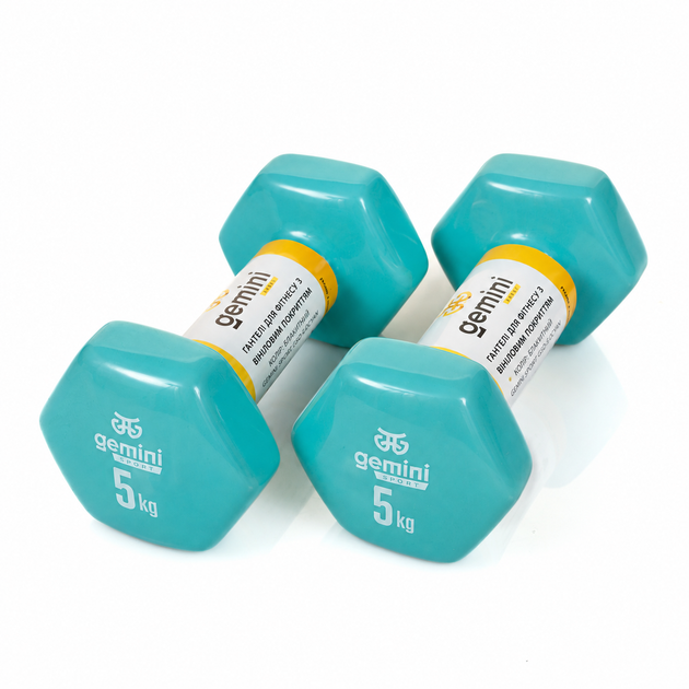 Гантели для фитнеса Gemini Sport с виниловым покрытием 2×5 кг GSD-5.0CYAN - Фото 2 Гантели для фитнеса Gemini Sport с виниловым покрытием 2×5 кг GSD-5.0CYAN - изображение 2