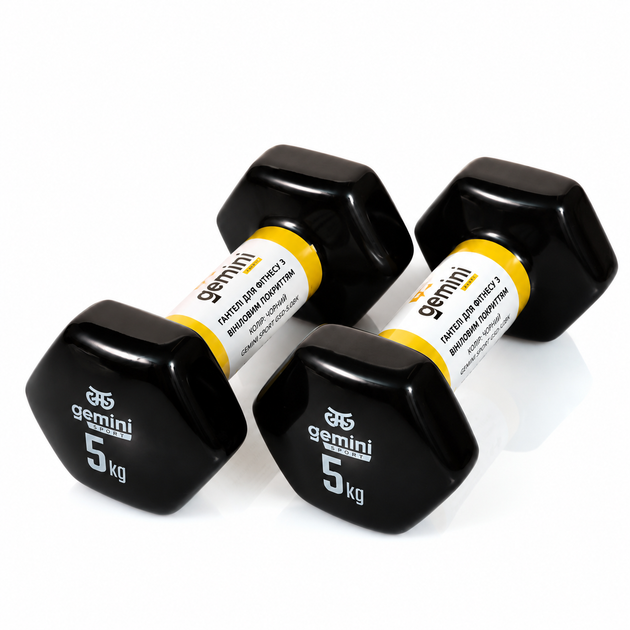 Гантели для фитнеса Gemini Sport с виниловым покрытием 2×5 кг GSD-5.0BK - Фото 2 Гантели для фитнеса Gemini Sport с виниловым покрытием 2×5 кг GSD-5.0BK - изображение 2